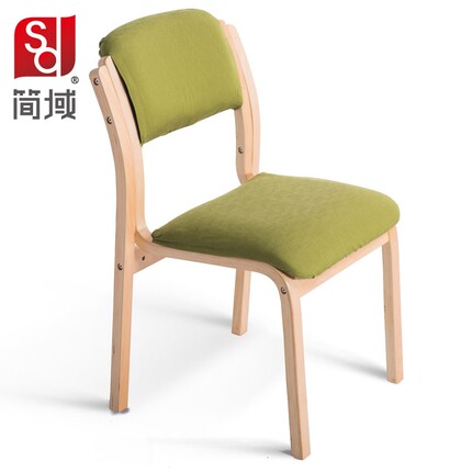 简域实木餐椅布艺咖啡厅餐椅简约酒店北欧软包椅靠背欧式书桌椅子