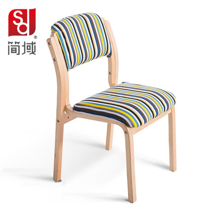 简域实木餐椅布艺咖啡厅餐椅简约酒店北欧软包椅靠背欧式书桌椅子