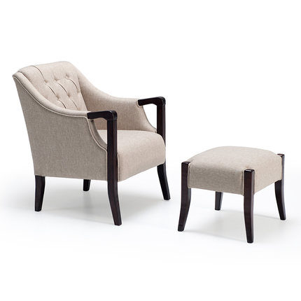 简域北欧单人沙发椅书房实木椅子复古美式沙发带扶手桌椅老虎椅