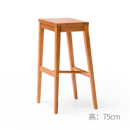 简域实木吧凳复古方木凳酒吧吧台凳咖啡厅高脚凳奶茶店凳子吧台椅