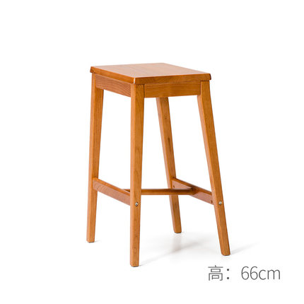 简域实木吧凳复古方木凳酒吧吧台凳咖啡厅高脚凳奶茶店凳子吧台椅