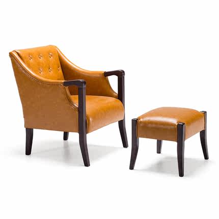 简域北欧单人沙发椅书房实木椅子复古美式沙发带扶手桌椅老虎椅