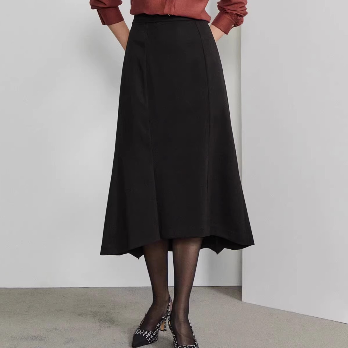 25秋冬款出口韩国IZZA原单女士高腰鱼尾气质优雅显瘦中长款半身裙