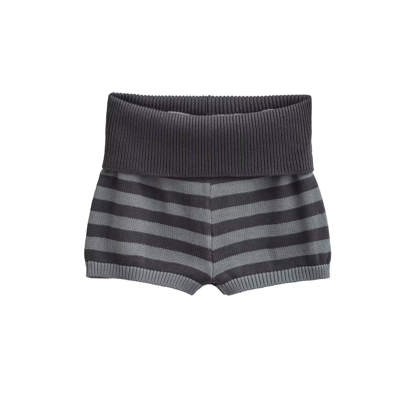 BM风撞色条纹针织短裤女春秋冬款弹力百搭外穿显瘦翻腰休闲热裤子,女装/女士精品,短裤,淘宝优惠券,粉丝福利购,淘宝优惠卷