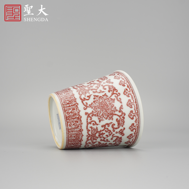 贵红窑釉里红缠枝花卉直筒杯景德镇全手工茶具手握杯陶瓷手绘茶杯