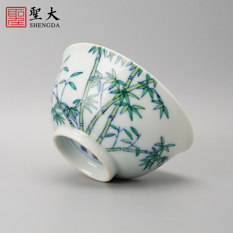 圣大陶瓷品茗杯青花斗彩竹影主人杯手繪景德鎮(zhèn)茶具茶杯全手工單杯