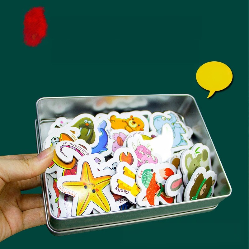 外贸40张卡通动物英文冰箱贴磁力贴儿童早教认知玩具英语单词贴纸