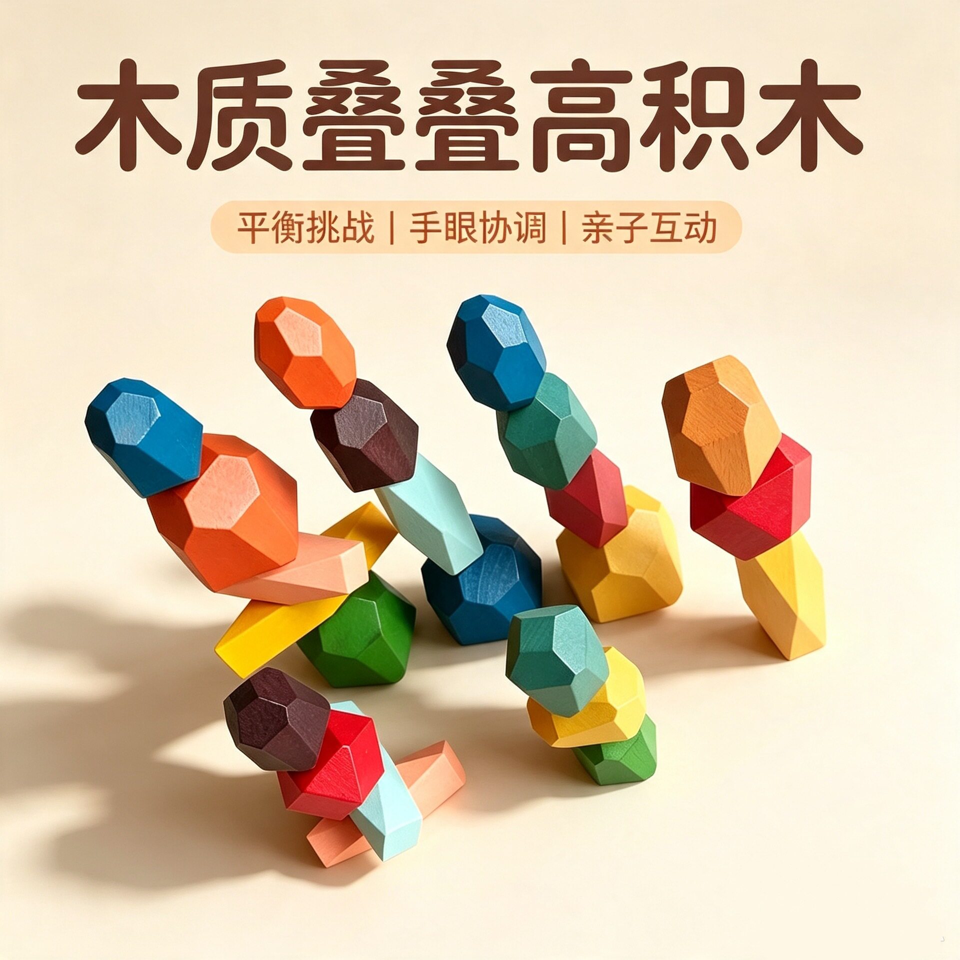 儿童木制叠石平衡认知早教玩具