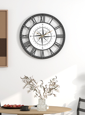 北欧简约挂钟客厅卧室罗马数字指南针装饰壁挂静音钟表