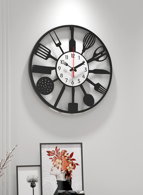 创意厨具造型挂钟家用客厅装饰时钟简约现代静音挂表