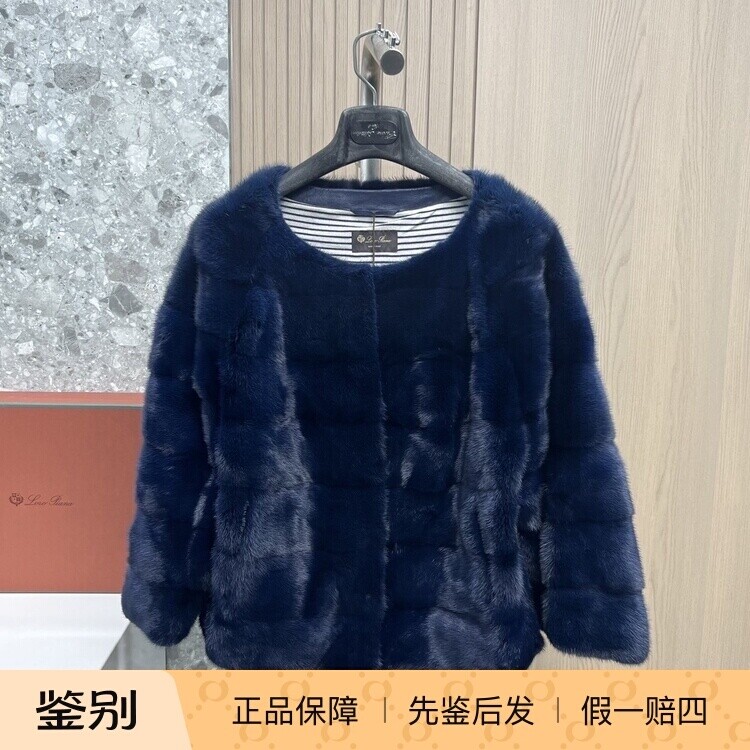 Loro Piana诺悠翩雅女士水貂毛皮草外套短款圆领貂皮大衣优雅百搭