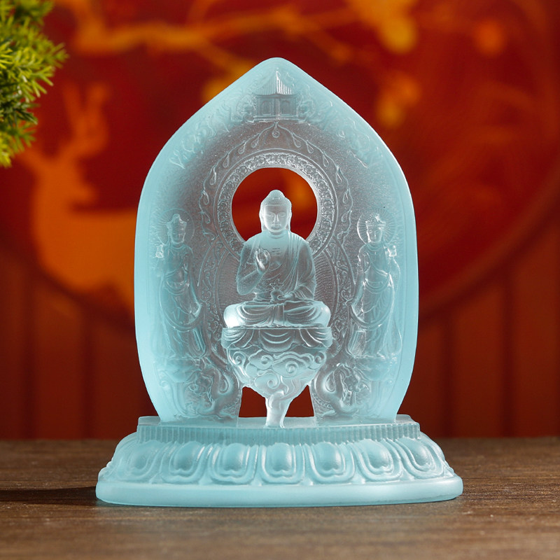 古法琉璃东方三圣佛像车摆摆件居家供奉客厅日光月光菩萨药师家用