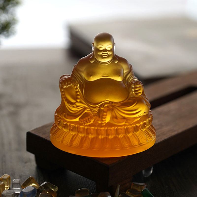 琉璃弥勒佛菩萨大肚笑佛招财摆件汽车摆件中控台摆件家庭供的佛像