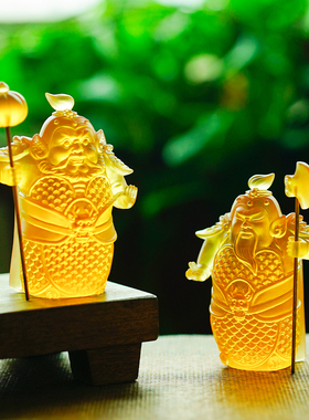 琉璃哼哈二将护宅门神桌面摆件