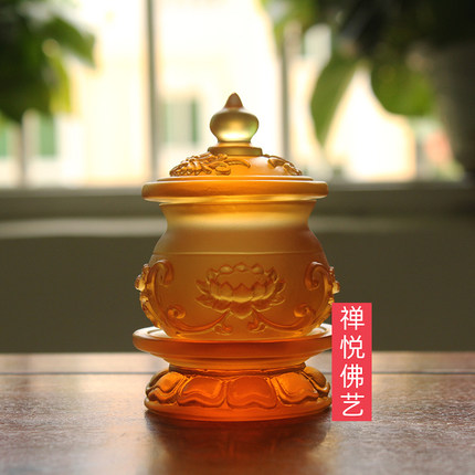 禅悦佛艺手工古法琉璃浮雕莲花圣水杯佛供用品水贡杯摆件佛前供具