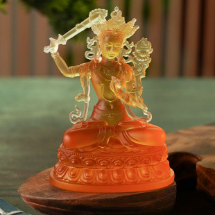 琉璃文殊菩萨坐像文殊师利智慧迷你佛像摆件家庭供的佛像客厅家用