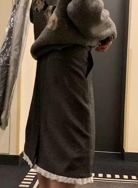 Ribbonbit韩国蕾丝拼接花边西装裙25年春夏新款气质优雅包臀中裙