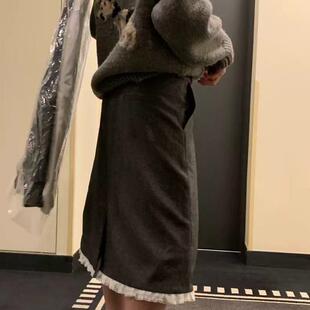 Ribbonbit韩国蕾丝拼接花边西装裙25年春夏新款气质优雅包臀中裙