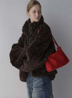 facade pattern韩国高领大衣气质时尚慵懒风拉链设计羊羔毛短外套