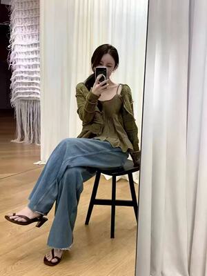 ATELIEREDITION翻领夹克韩国春季新款百褶宽松吊带休闲针织衫