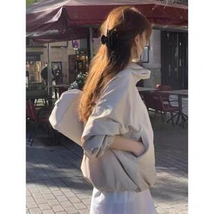 OUNCE韩国连帽冲锋衣外套25年春夏新款休闲宽松纯色抽绳拉链夹克