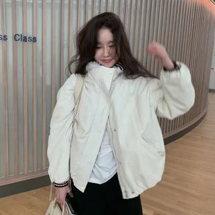 【现货】韩国maybebaby高领毛毛外套甜酷休闲宽松夹克保暖棉服女