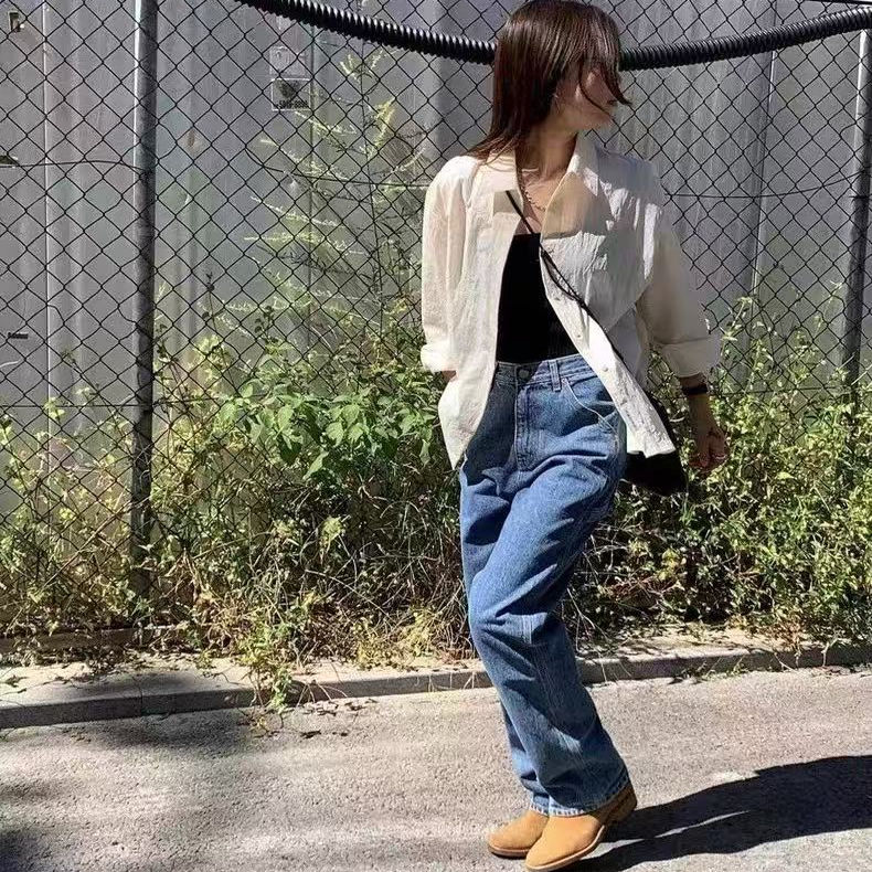 【现货】modest mood韩国直筒牛仔裤2025年新款休闲高腰阔腿长裤