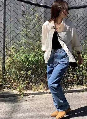 【现货】modest mood韩国直筒牛仔裤2025年新款休闲高腰阔腿长裤