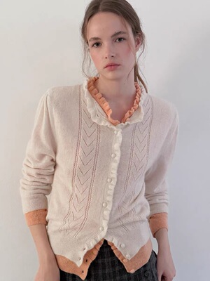 【现货】26春韩国SINOON法式少女纯色褶边羊毛针织开衫毛衣女