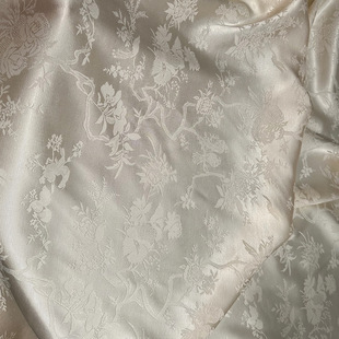 新款人丝人棉花鸟图镂空花罗提花面料 国风连衣裙衬衫旗袍布料