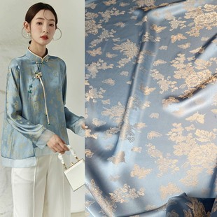 连衣裙衬衫 新中式 旗袍面料 人丝双色蝶恋花提花面料 春夏新款