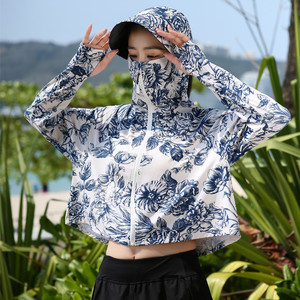 高端品牌防晒衣女士短款2025户外防紫外线透气防晒披肩印花防晒服