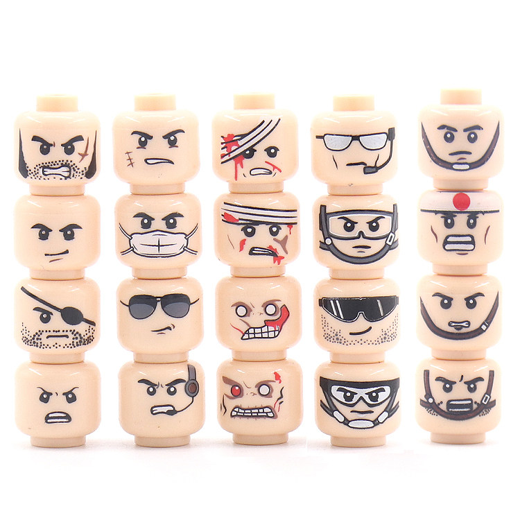 中国积木人仔第三方配件印刷表情头部小颗粒积木拼装玩具moc零件