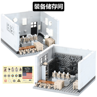 托比狮积木军事人仔美军特种兵武器墙装备收纳库模型小颗粒玩具