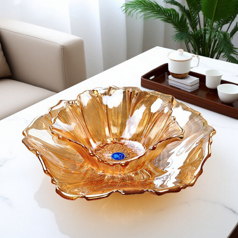 家用客厅向日葵水果盘彩色水晶玻璃糖果干果盘个性创意时尚礼品