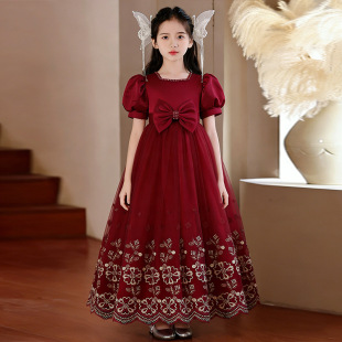 弹钢琴礼服女童缎面网纱拼接公主裙儿童诗歌朗诵演出服主持人裙子
