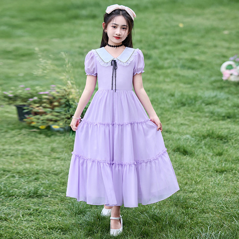 少女娃娃领连衣裙夏季2026新款高中女生夏装初中学生大童裙子长裙图片