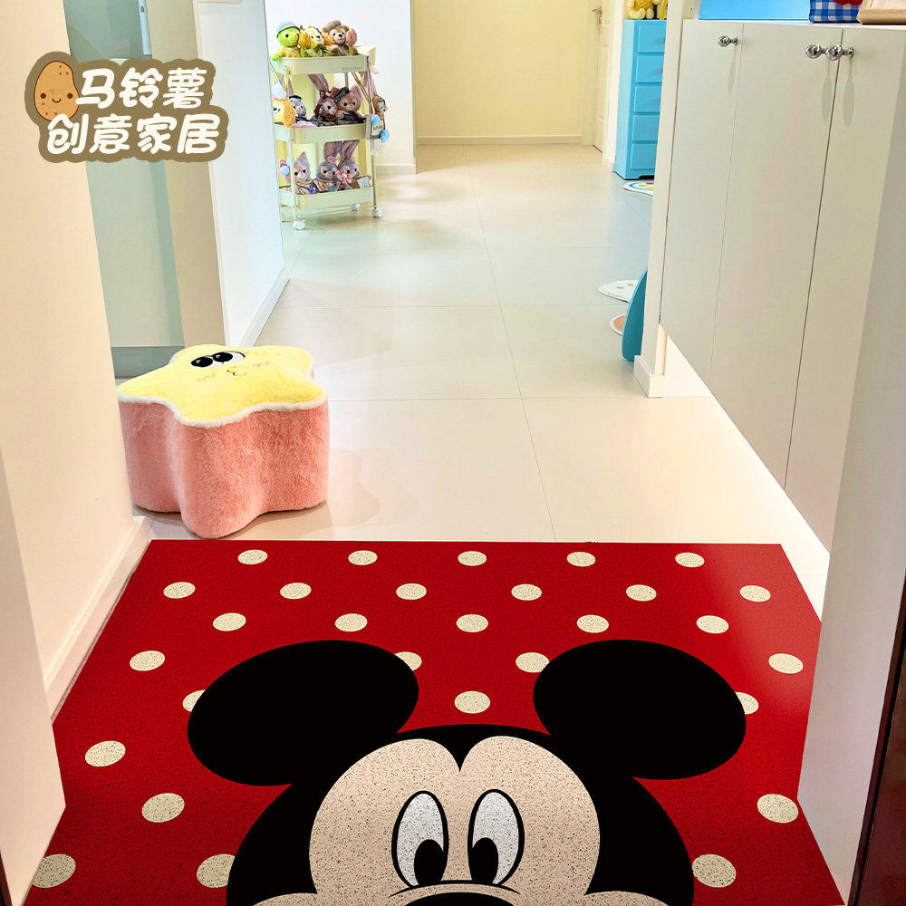 红色波点米奇入户地垫进门口防滑丝圈脚垫玄关蹭土换鞋可剪裁地毯,居家布艺,入户地垫,淘宝优惠券,粉丝福利购,淘宝优惠卷