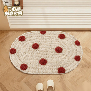 复古波点浴室地垫仿亚麻编织地毯卫生间门口吸水防滑脚垫2026新款