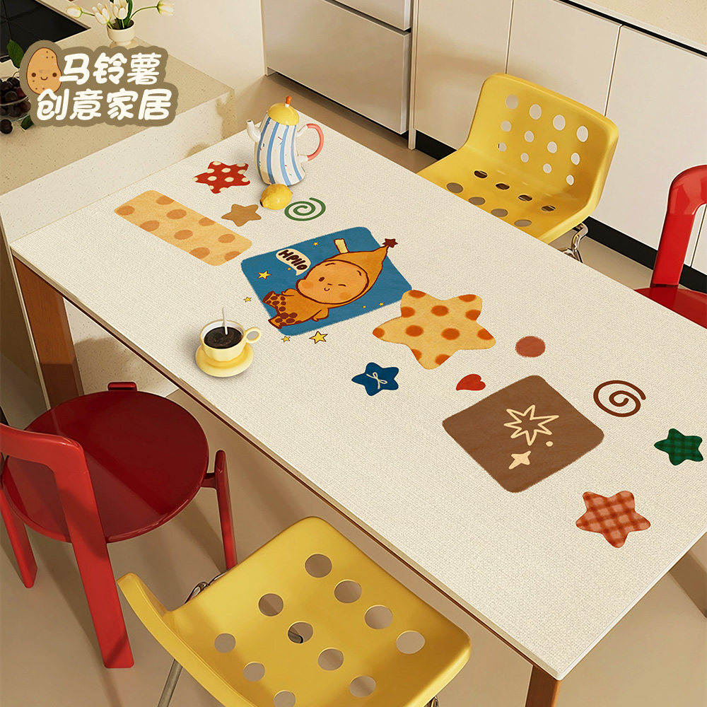 美式复古星星人桌布防油防水免洗皮革餐桌垫客厅茶几台面保护垫子