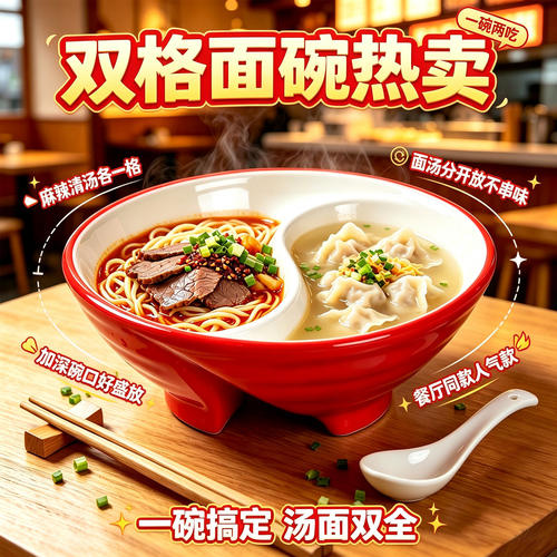 面馆分隔粉太极双拼密胺专用商用馄饨重庆鸳鸯螺蛳A8碗面碗碗小面
