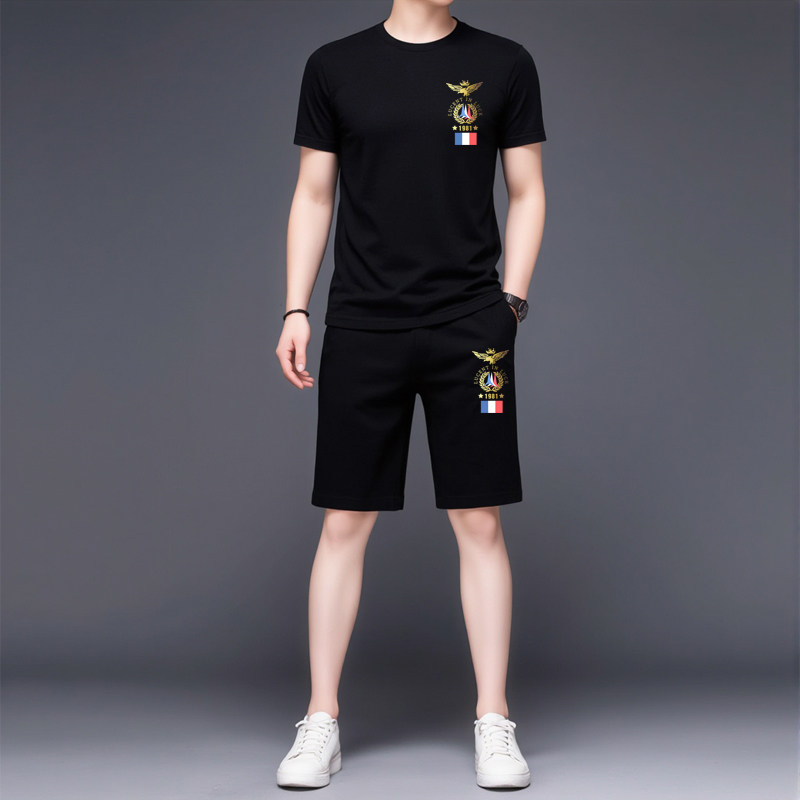 夏季男士薄款冰丝运动短袖短裤套装时尚潮流韩版宽松五分裤两件套