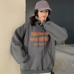 Real shot Korean letter Plush thick loose hooded Pullover small BF wind long sleeve sweater girl student