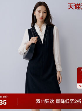 简约淑女连衣裙女秋精致中长裙