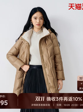 驼色中长款鹅绒服女保暖羽绒服