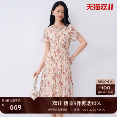 通勤风印花连衣裙女2026夏新款