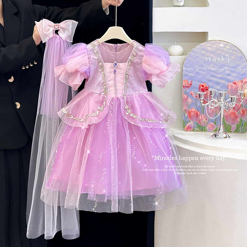 女童长发公主裙儿童乐佩连衣裙