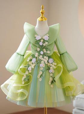 儿童绿色精灵小叮当连衣裙COS蒂安娜花仙子公主裙女童演出服装