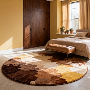 美拉德2025新款圆形地毯客厅卧室床边毯复古中古风家用防滑地垫