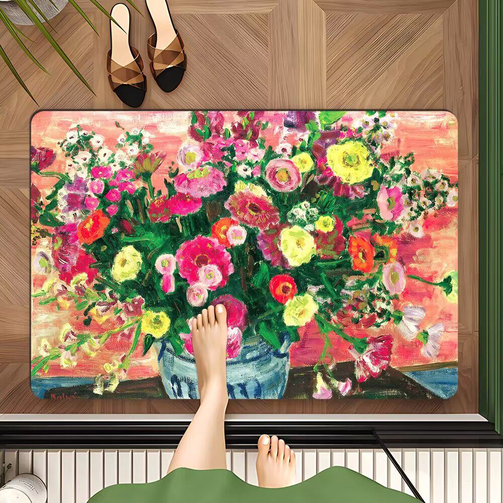 家用简约油画花园速干卫生间脚垫
